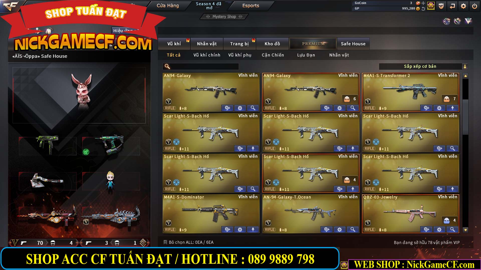MÃ CF12873 - GIÁ : 9999K - CHIẾN FULL OPTIONS - 78 VIP - VIP6