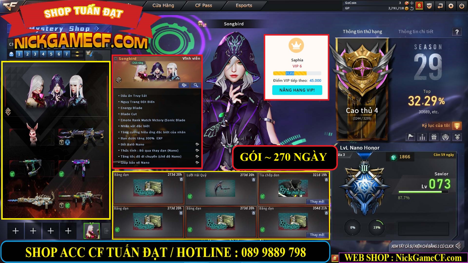 MÃ CF14705 - GIÁ : 8888K - CHIẾN ZOM XỊN - C4 XINH - 34 VIP - VIP6 WEB