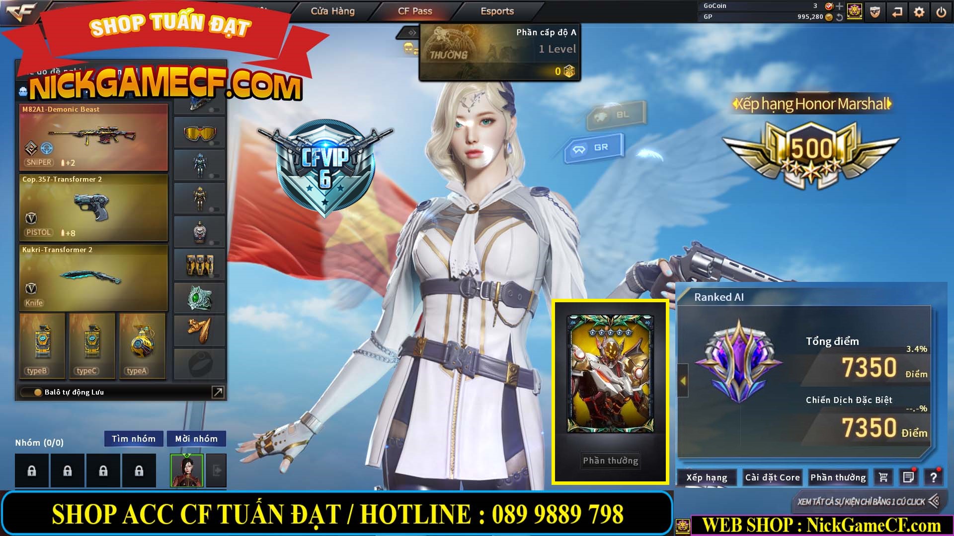 MÃ CF12873 - GIÁ : 9999K - CHIẾN FULL OPTIONS - 78 VIP - VIP6