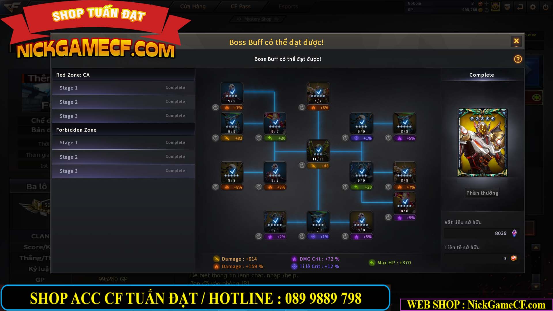 MÃ CF12873 - GIÁ : 9999K - CHIẾN FULL OPTIONS - 78 VIP - VIP6