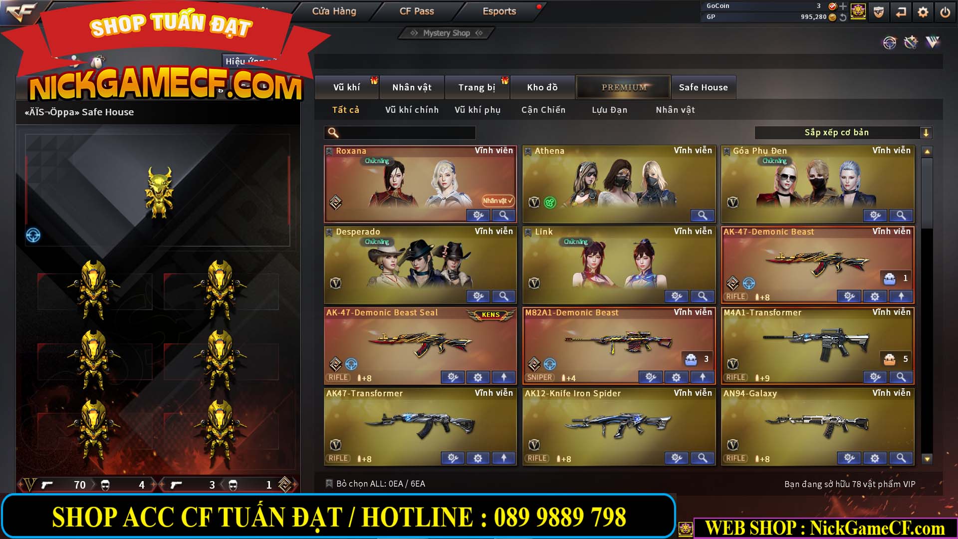 MÃ CF12873 - GIÁ : 9999K - CHIẾN FULL OPTIONS - 78 VIP - VIP6