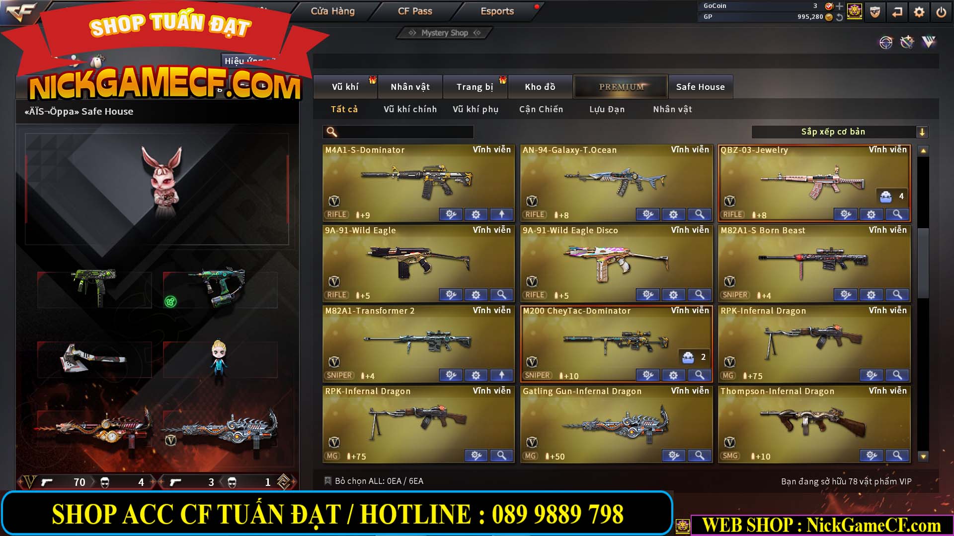 MÃ CF12873 - GIÁ : 9999K - CHIẾN FULL OPTIONS - 78 VIP - VIP6