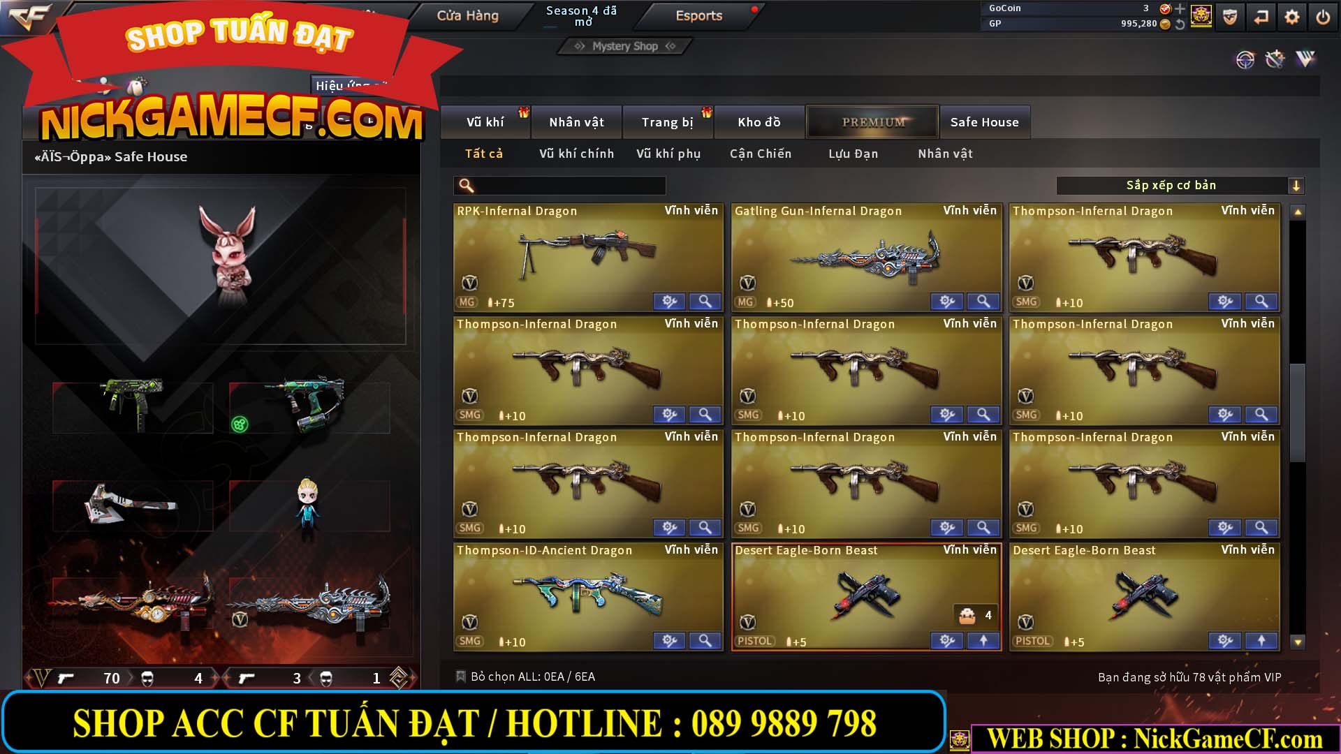 MÃ CF12873 - GIÁ : 9999K - CHIẾN FULL OPTIONS - 78 VIP - VIP6