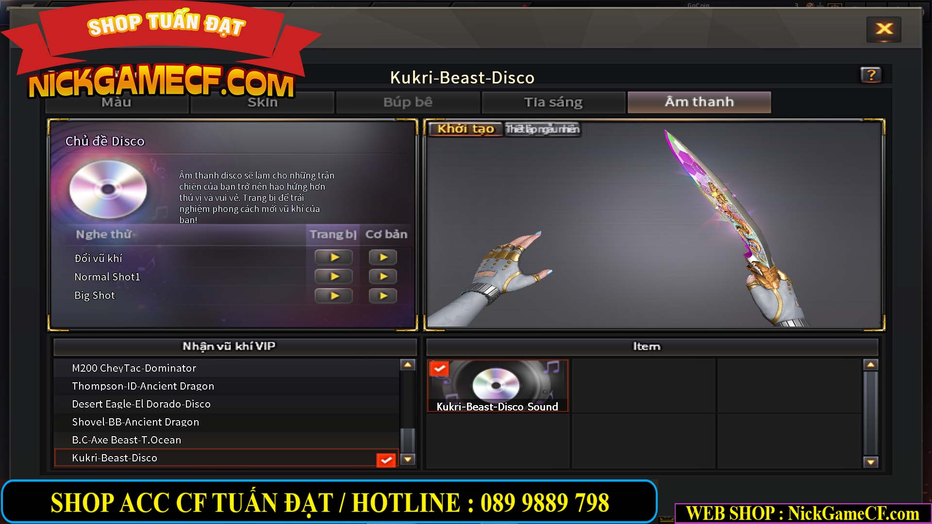 MÃ CF12873 - GIÁ : 9999K - CHIẾN FULL OPTIONS - 78 VIP - VIP6
