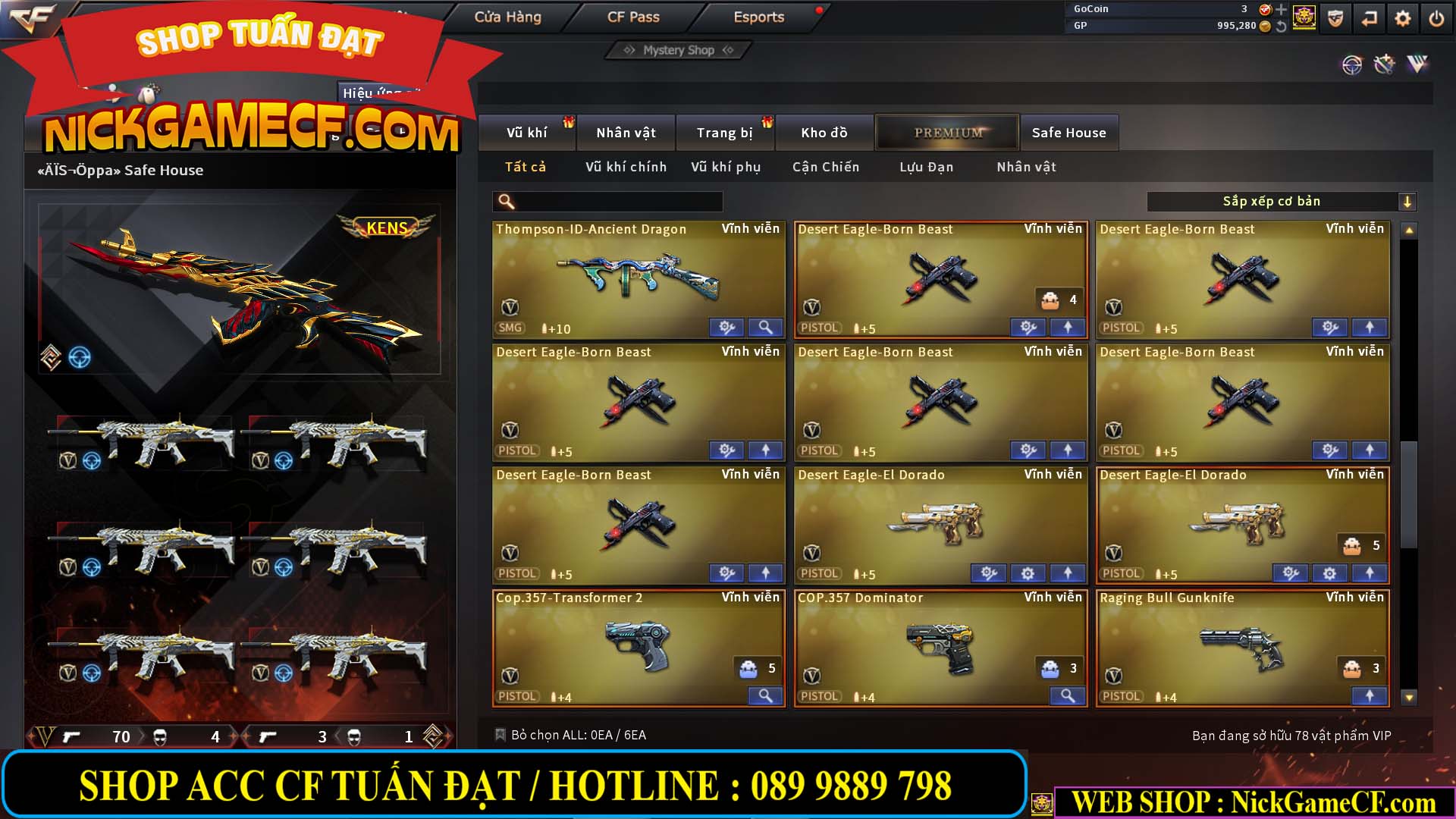 MÃ CF12873 - GIÁ : 9999K - CHIẾN FULL OPTIONS - 78 VIP - VIP6