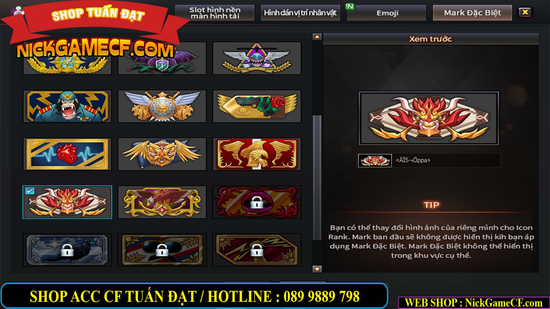 MÃ CF12873 - GIÁ : 9999K - CHIẾN FULL OPTIONS - 78 VIP - VIP6