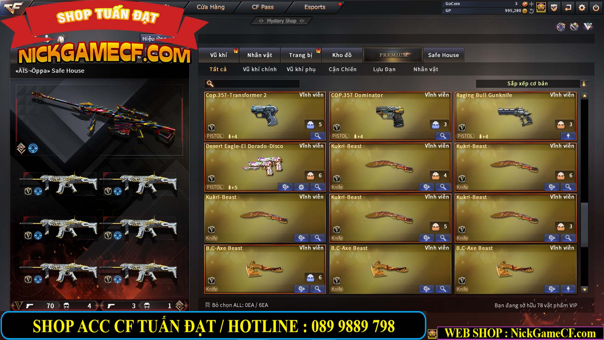 MÃ CF12873 - GIÁ : 9999K - CHIẾN FULL OPTIONS - 78 VIP - VIP6