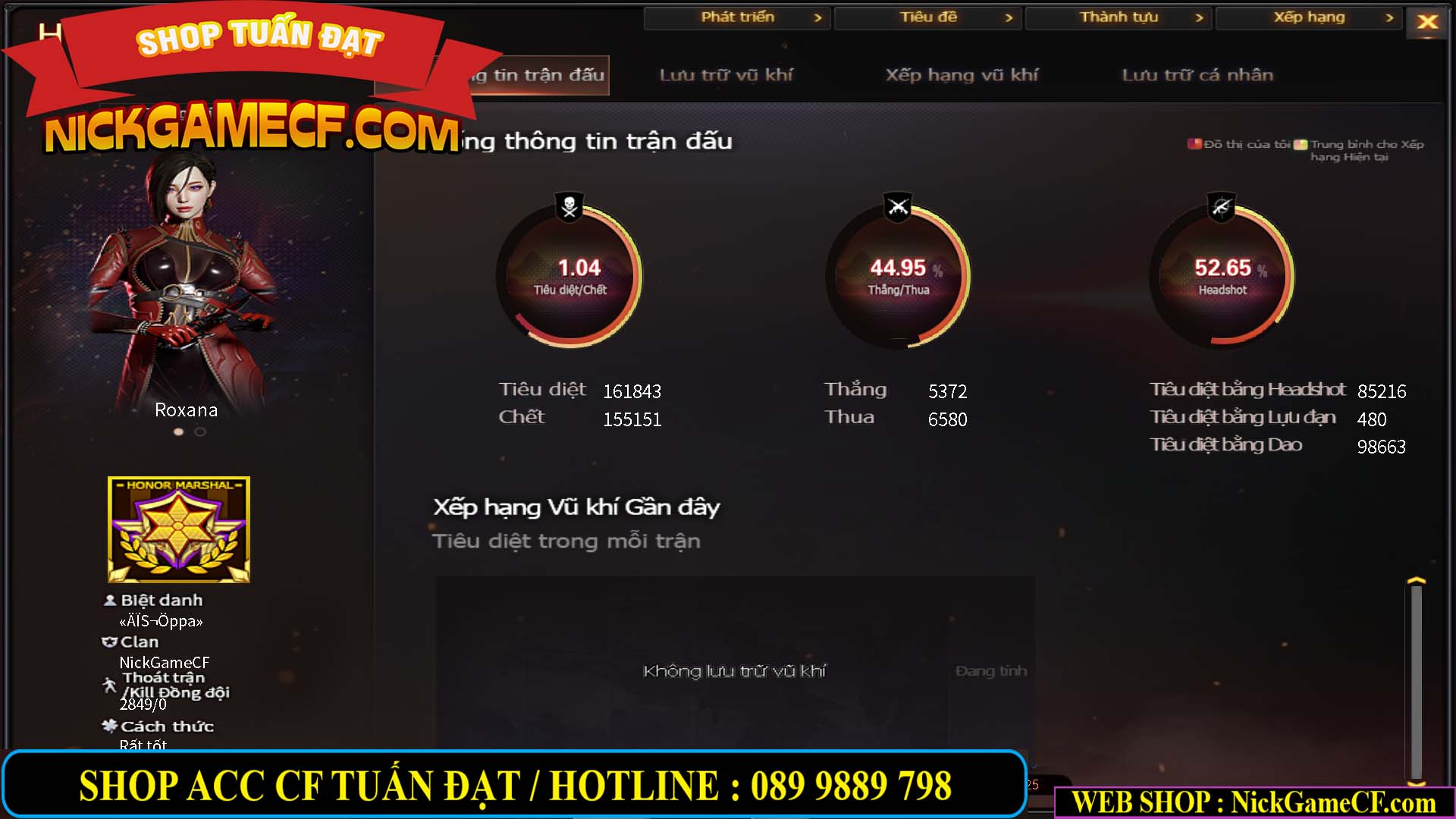 MÃ CF12873 - GIÁ : 9999K - CHIẾN FULL OPTIONS - 78 VIP - VIP6