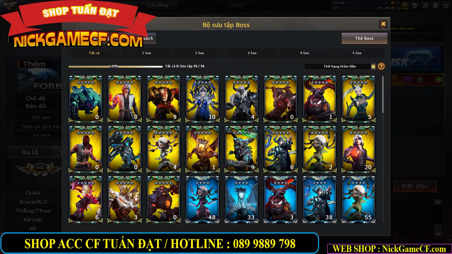 MÃ CF12873 - GIÁ : 9999K - CHIẾN FULL OPTIONS - 78 VIP - VIP6