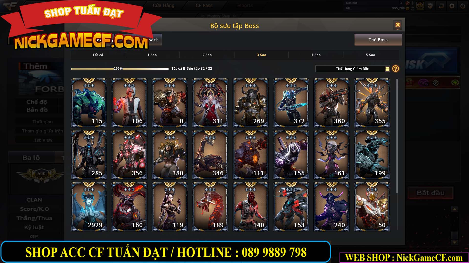 MÃ CF12873 - GIÁ : 9999K - CHIẾN FULL OPTIONS - 78 VIP - VIP6