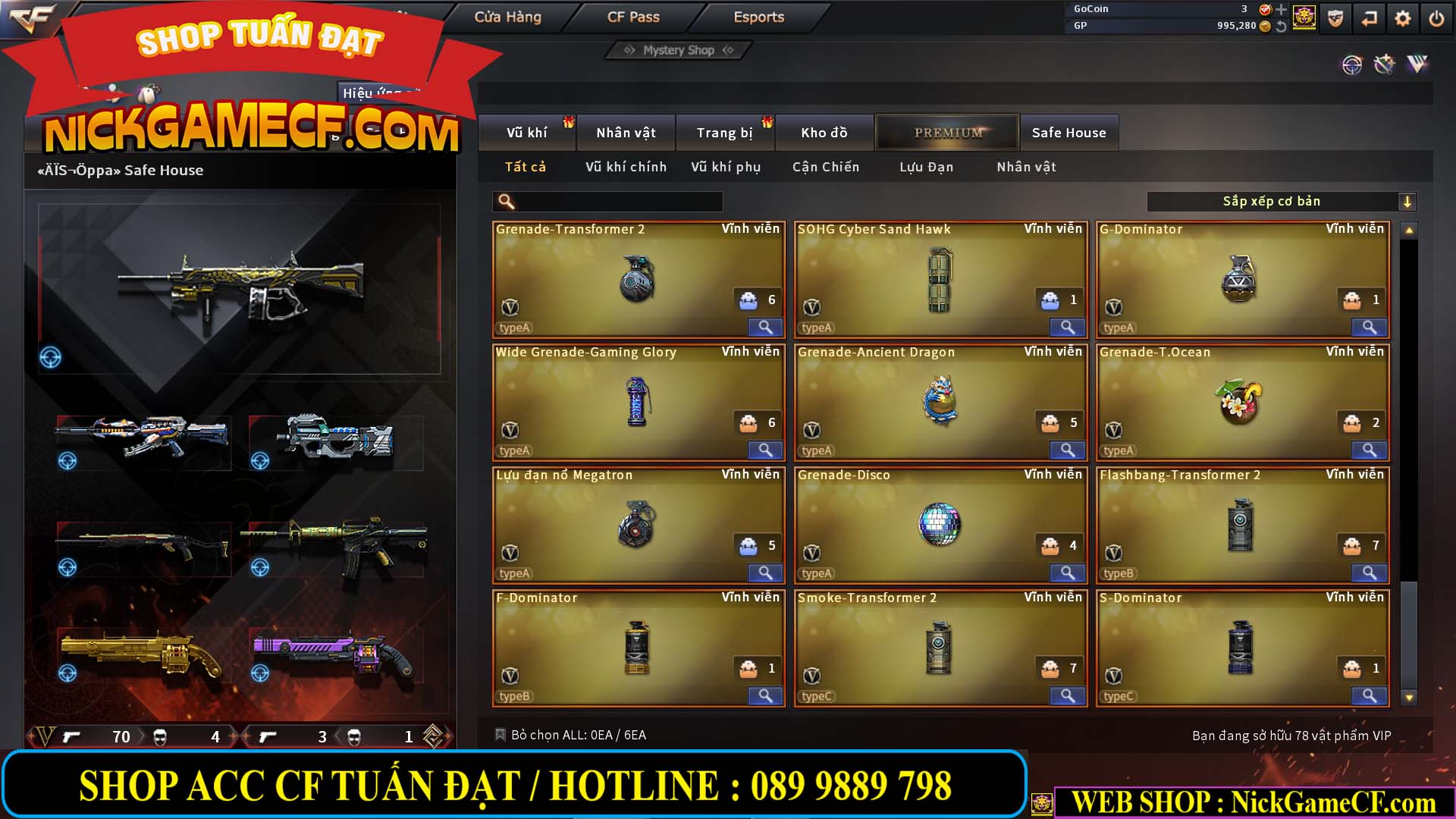 MÃ CF12873 - GIÁ : 9999K - CHIẾN FULL OPTIONS - 78 VIP - VIP6