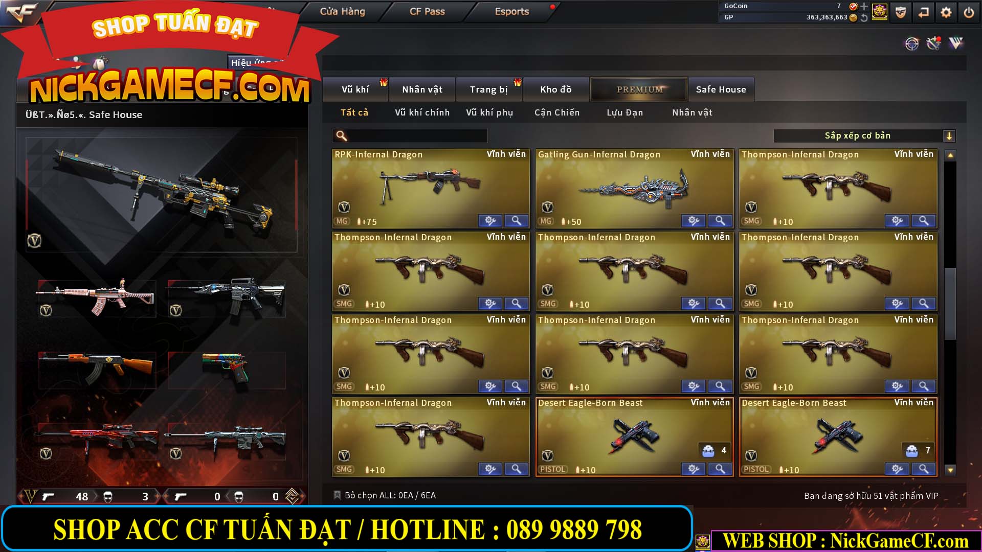 MÃ CF13079 - GIÁ : 5750K - CHIẾN C4 ĐẸP + ZOM - 51 VIP - VIP4