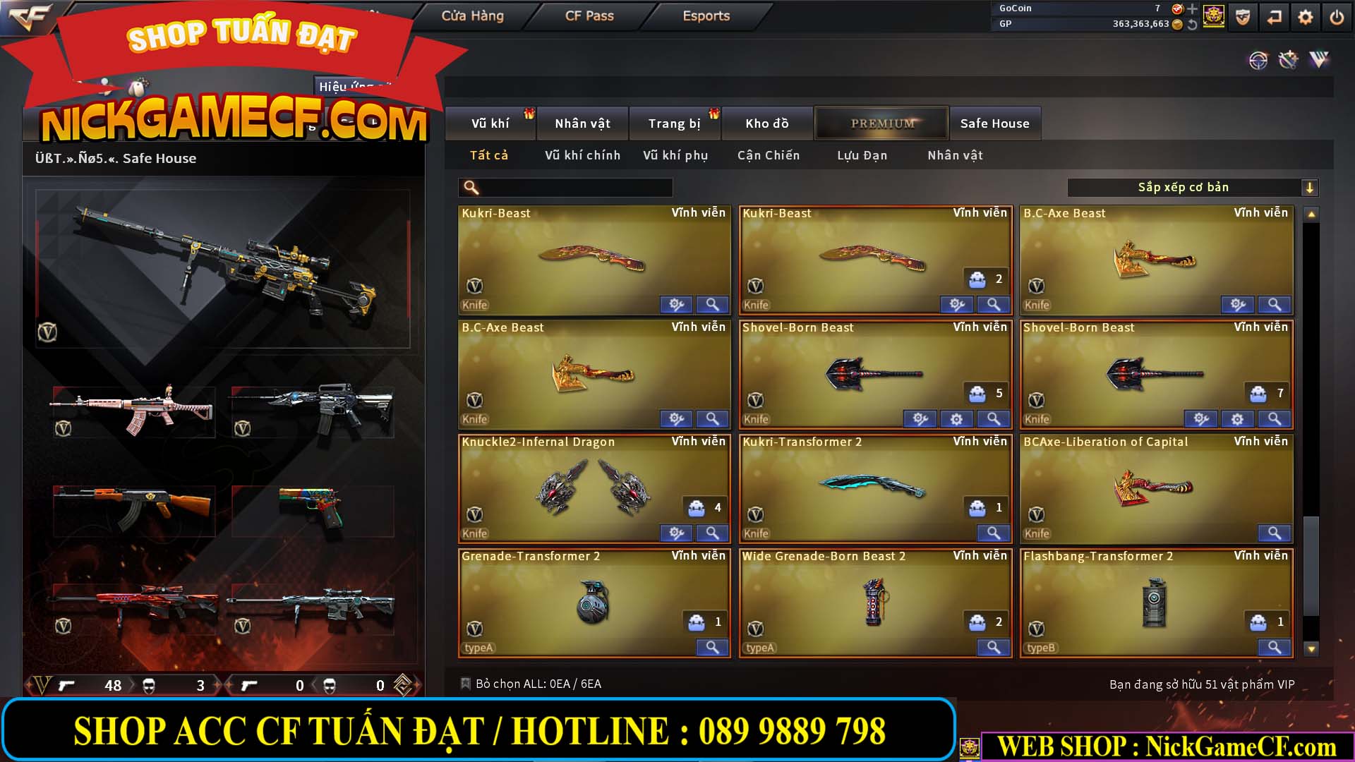 MÃ CF13079 - GIÁ : 5750K - CHIẾN C4 ĐẸP + ZOM - 51 VIP - VIP4