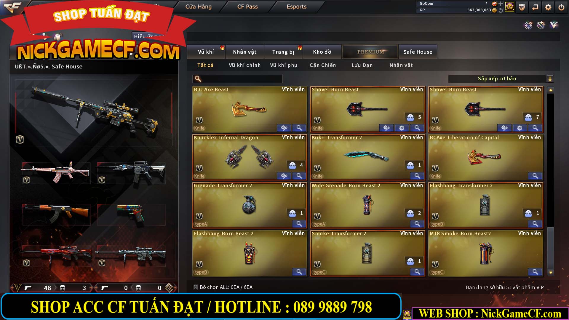 MÃ CF13079 - GIÁ : 5750K - CHIẾN C4 ĐẸP + ZOM - 51 VIP - VIP4