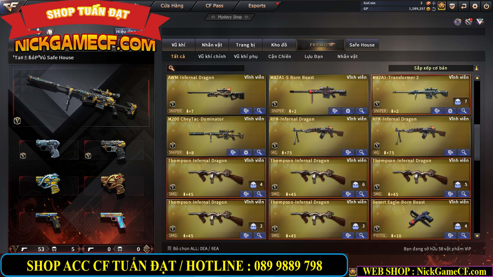 MÃ CF13083 - GIÁ : 6M2 - CHIẾN C4 - ZOM - 58 VIP - VIP5