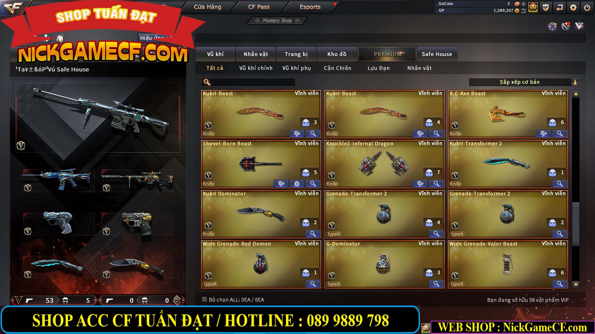 MÃ CF13083 - GIÁ : 6M2 - CHIẾN C4 - ZOM - 58 VIP - VIP5