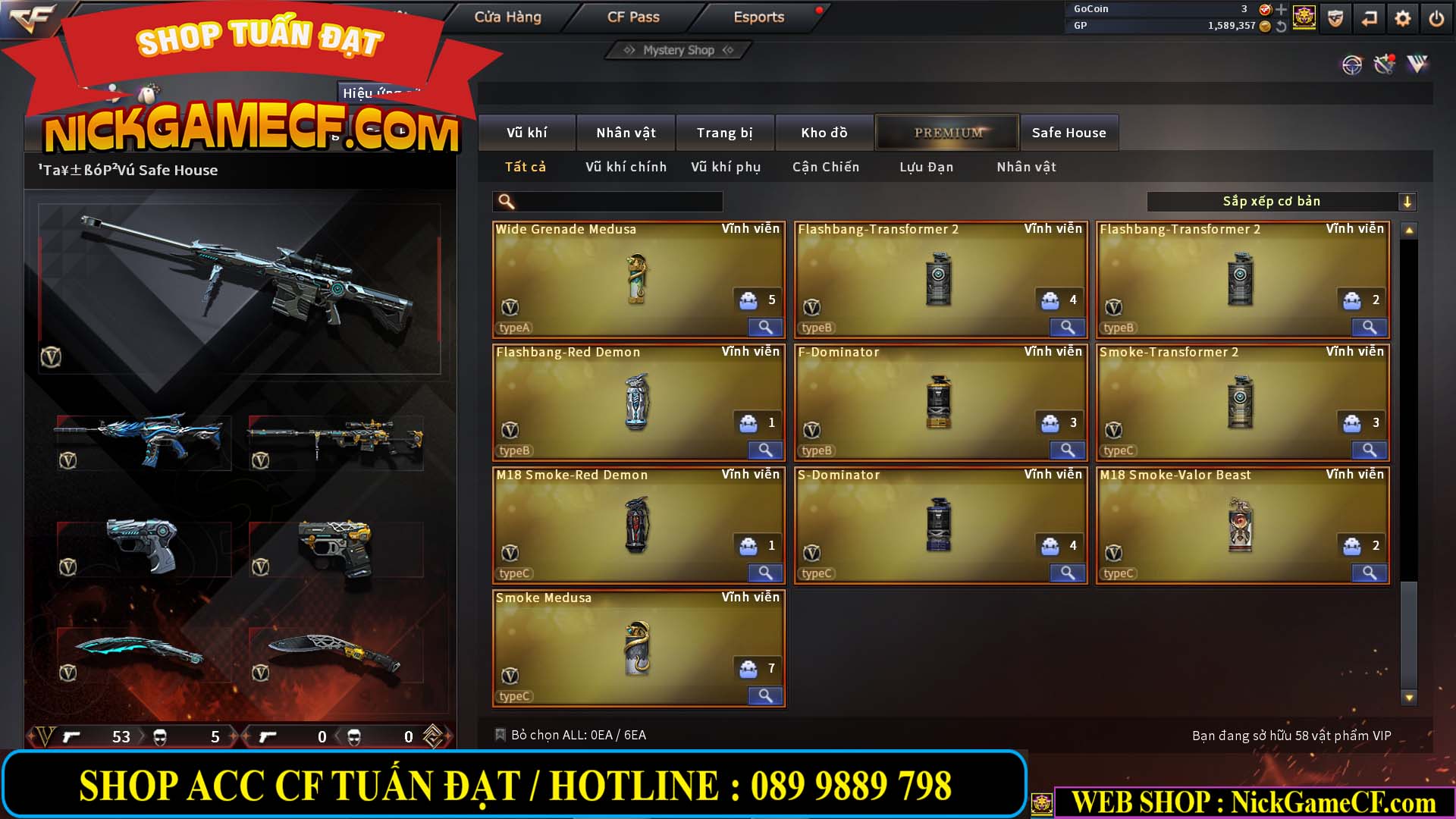 MÃ CF13083 - GIÁ : 6M2 - CHIẾN C4 - ZOM - 58 VIP - VIP5