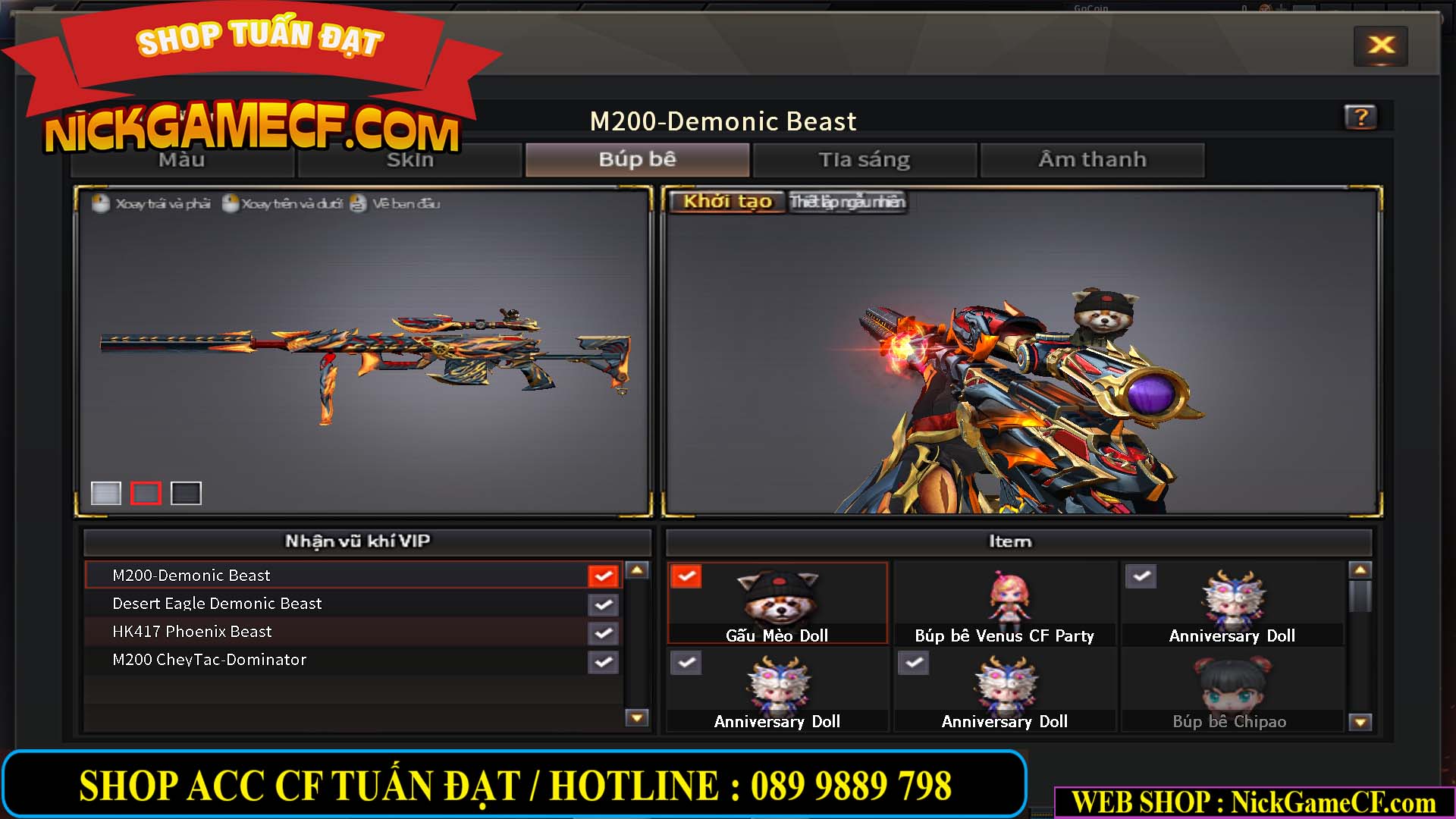 MÃ CF13385 - GIÁ : 2750K - SIÊU HOT - COMBO DEMONIC - VIP2