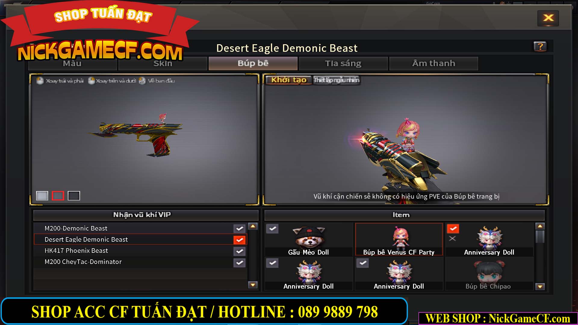 MÃ CF13385 - GIÁ : 2750K - SIÊU HOT - COMBO DEMONIC - VIP2
