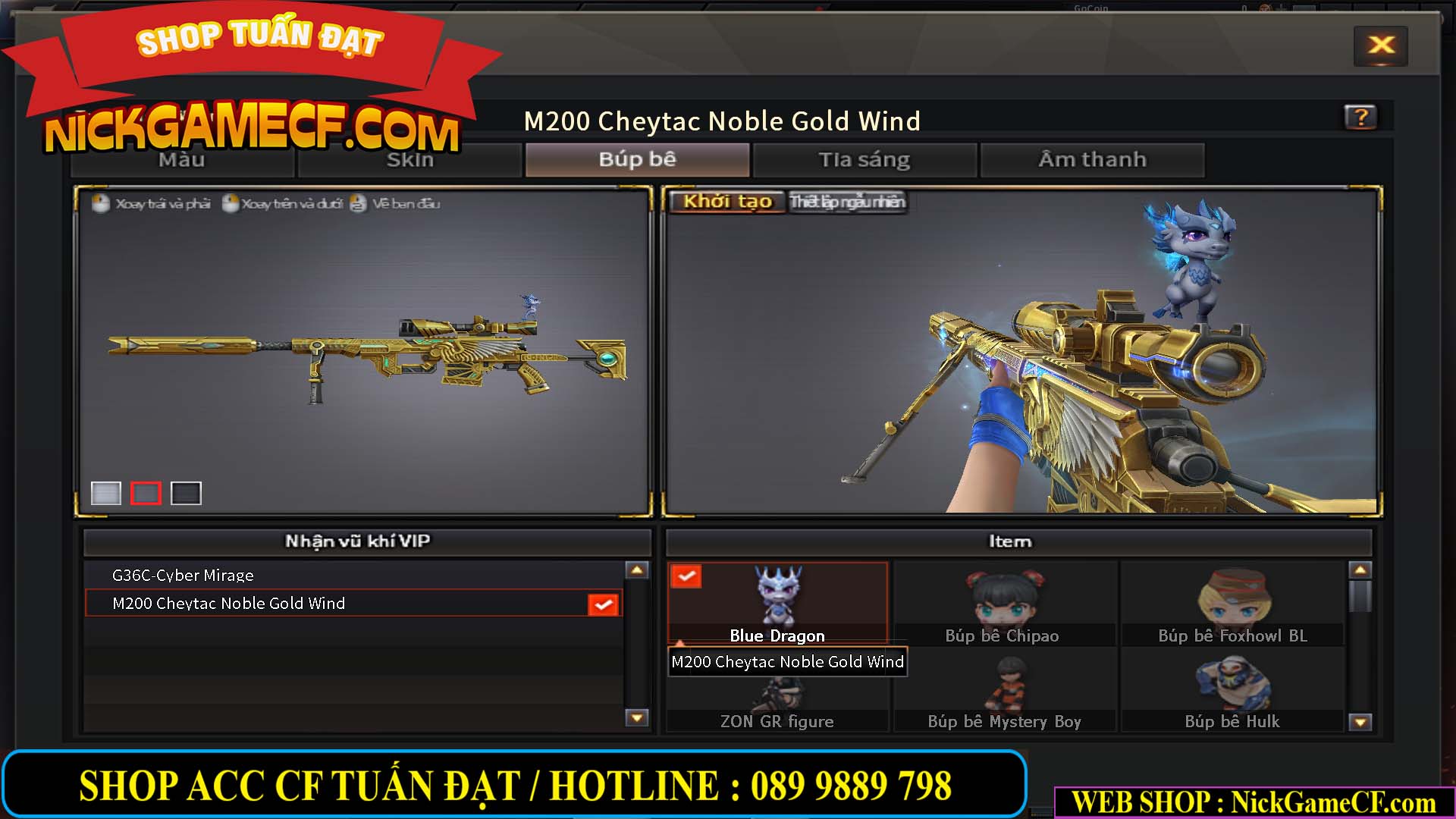 MÃ CF13388 - GIÁ : 899K - G36 VIP - M200 NOBLE