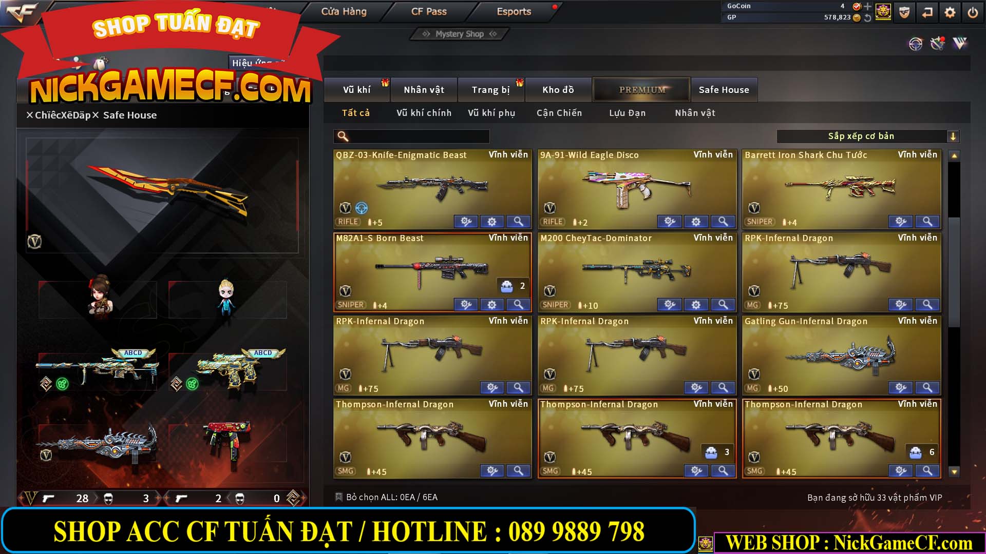 MÃ CF13398 - GIÁ : 9M5 - CHIẾN ZOM SIÊU ĐẸP - 33 VIP - GẦN VIP7