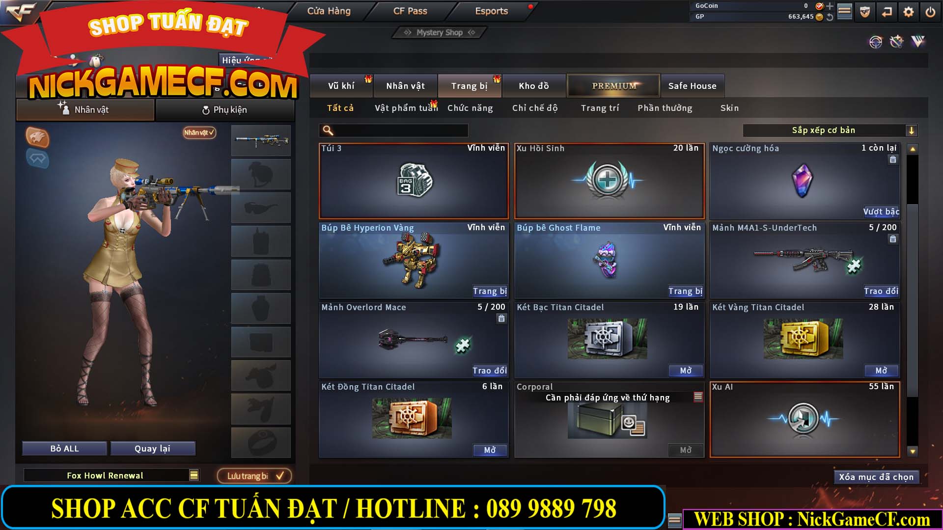 MÃ CF13408 - GIÁ : 599K - SIÊU VIP -  CHƠI CẤP TÂN BINH