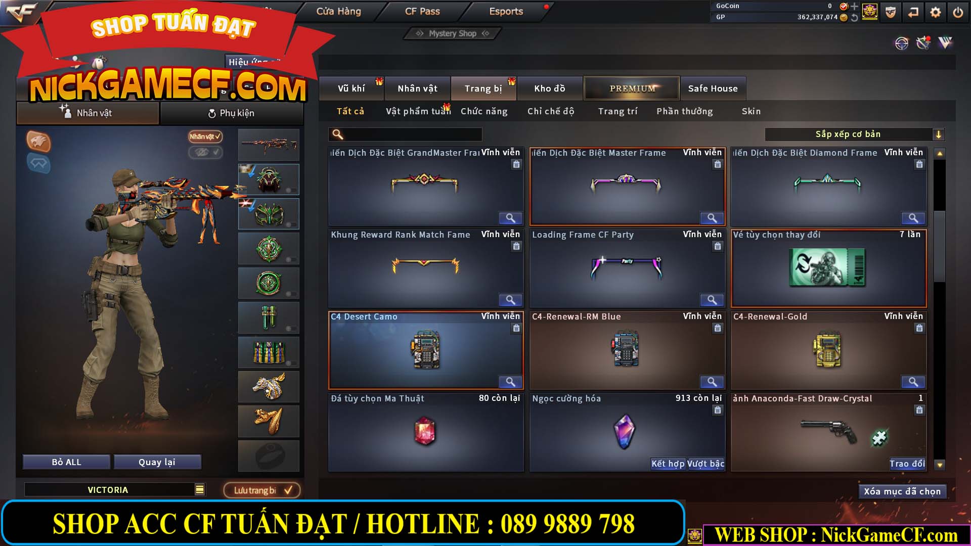 MÃ CF13772 - GIÁ : 6999K - CHIẾN C4 ĐẸP - ZOM XINH - 58 VIP - VIP5