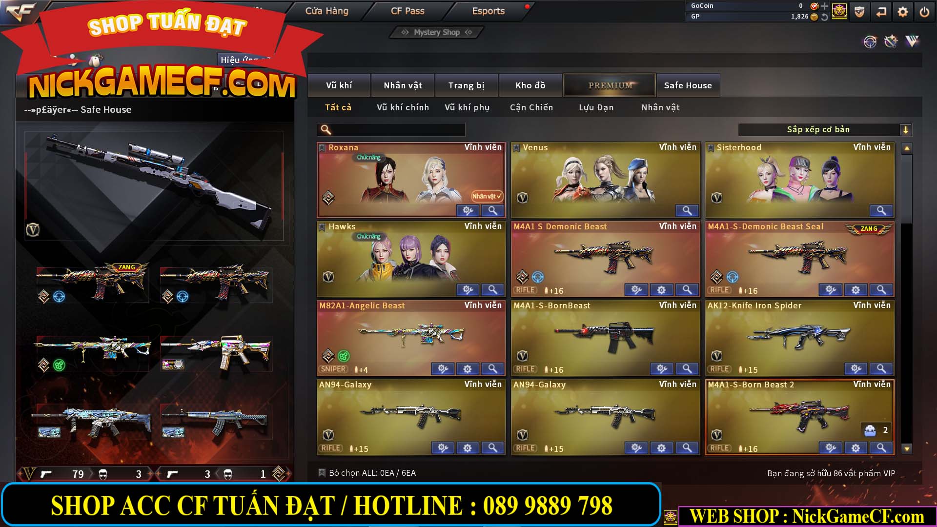 MÃ CF13774 - GIÁ : 10M5 -  SIÊU PHẨM C4+ZOM - 86 VIP - VIP7