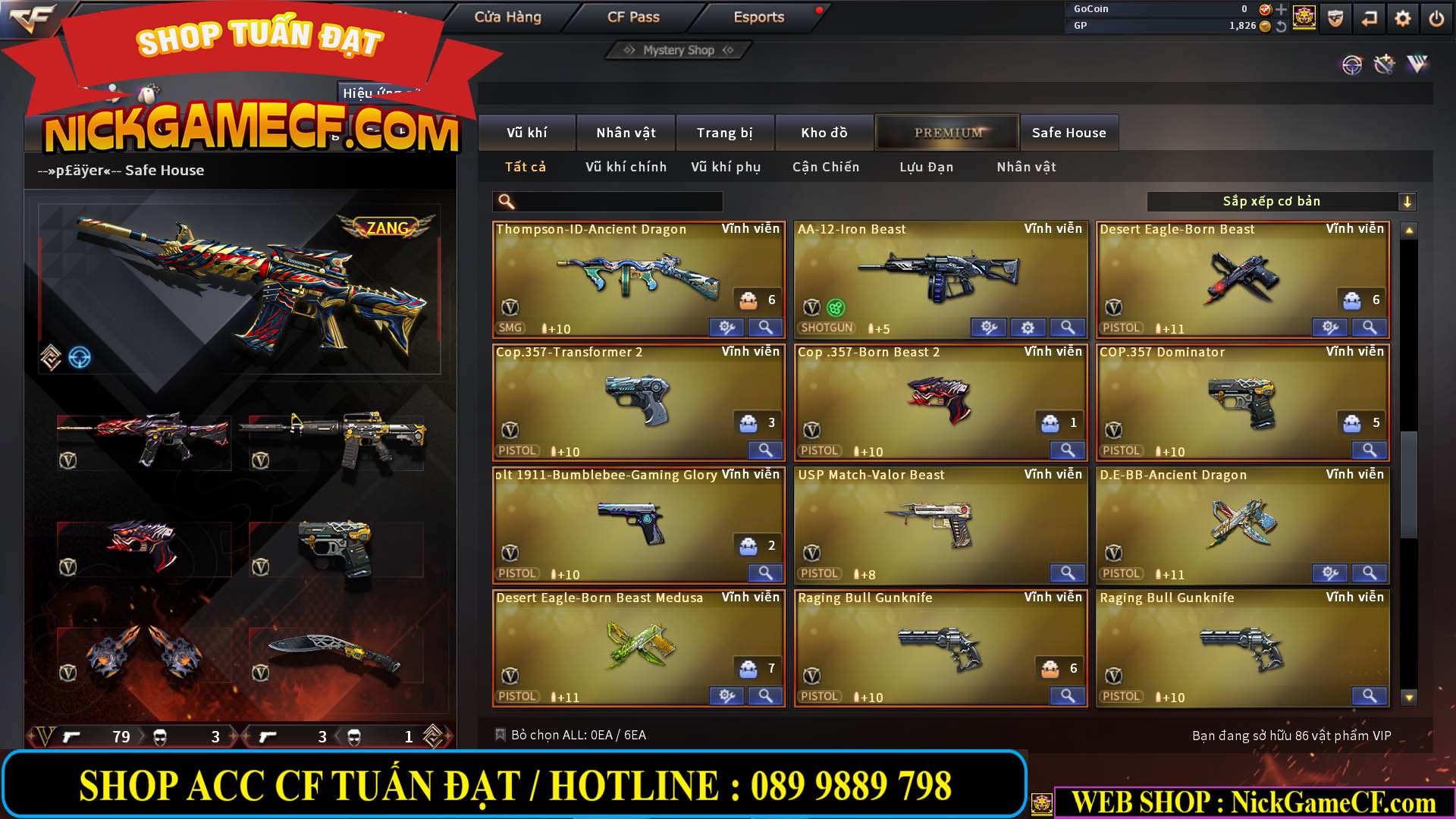 MÃ CF13774 - GIÁ : 10M5 -  SIÊU PHẨM C4+ZOM - 86 VIP - VIP7