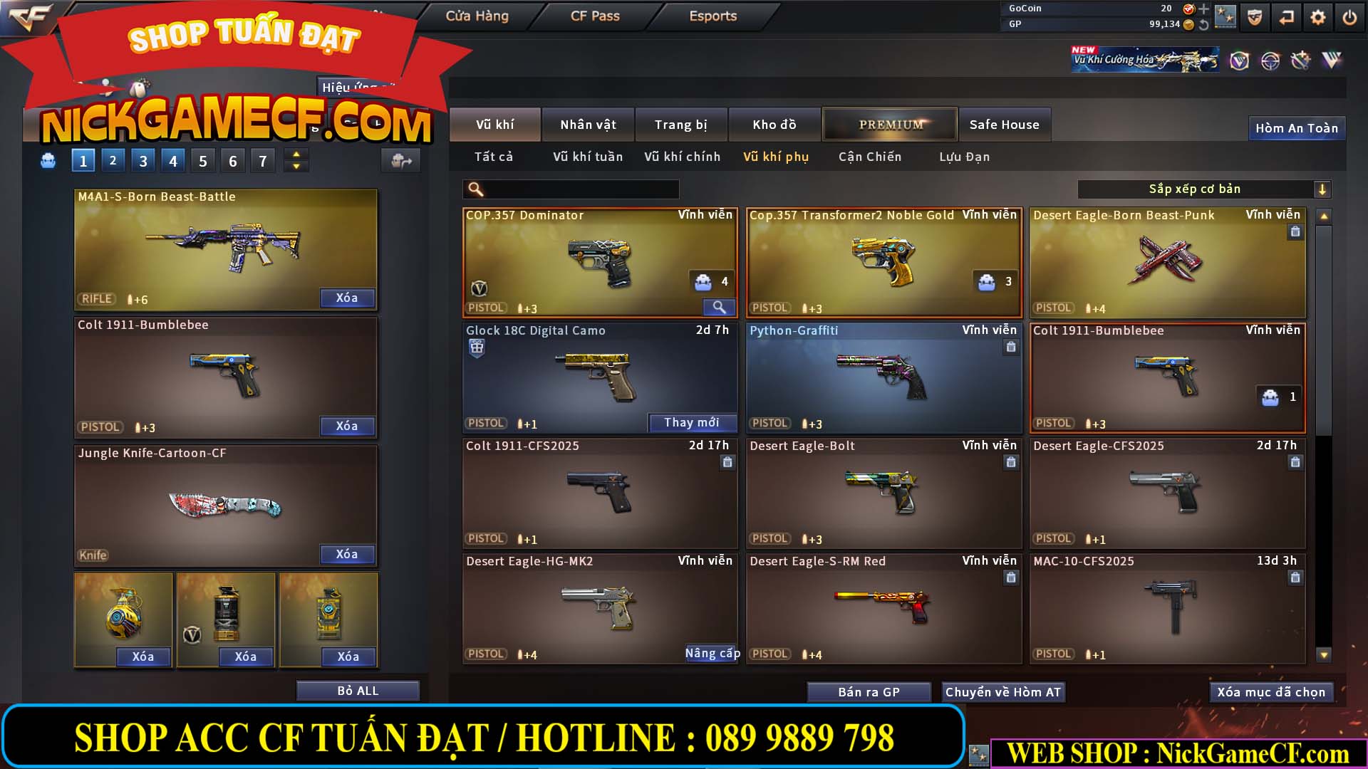 MÃ CF14124 - GIÁ : 1999K - C4 ĐẸP - VIP4 - SET DOMINATOR , TRANS2 NOBLE GOLD