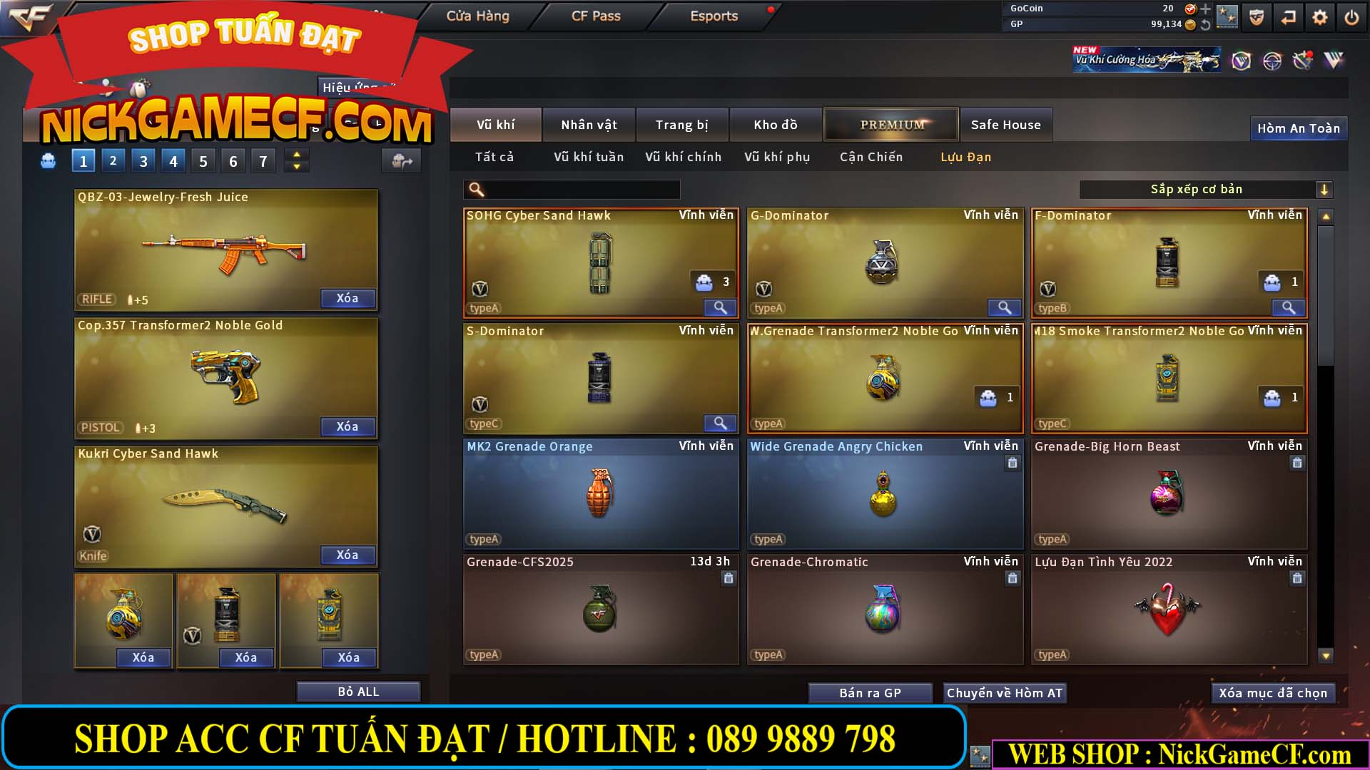 MÃ CF14124 - GIÁ : 1999K - C4 ĐẸP - VIP4 - SET DOMINATOR , TRANS2 NOBLE GOLD