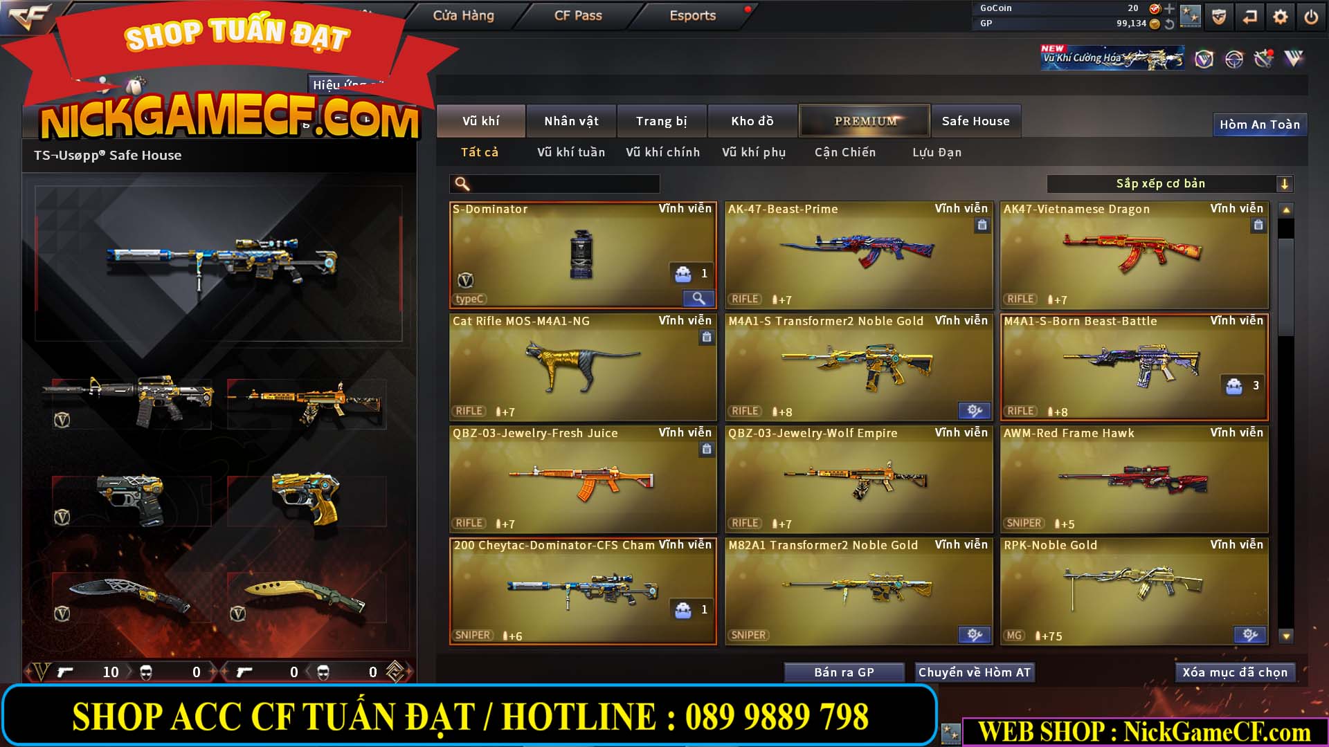 MÃ CF14124 - GIÁ : 1999K - C4 ĐẸP - VIP4 - SET DOMINATOR , TRANS2 NOBLE GOLD