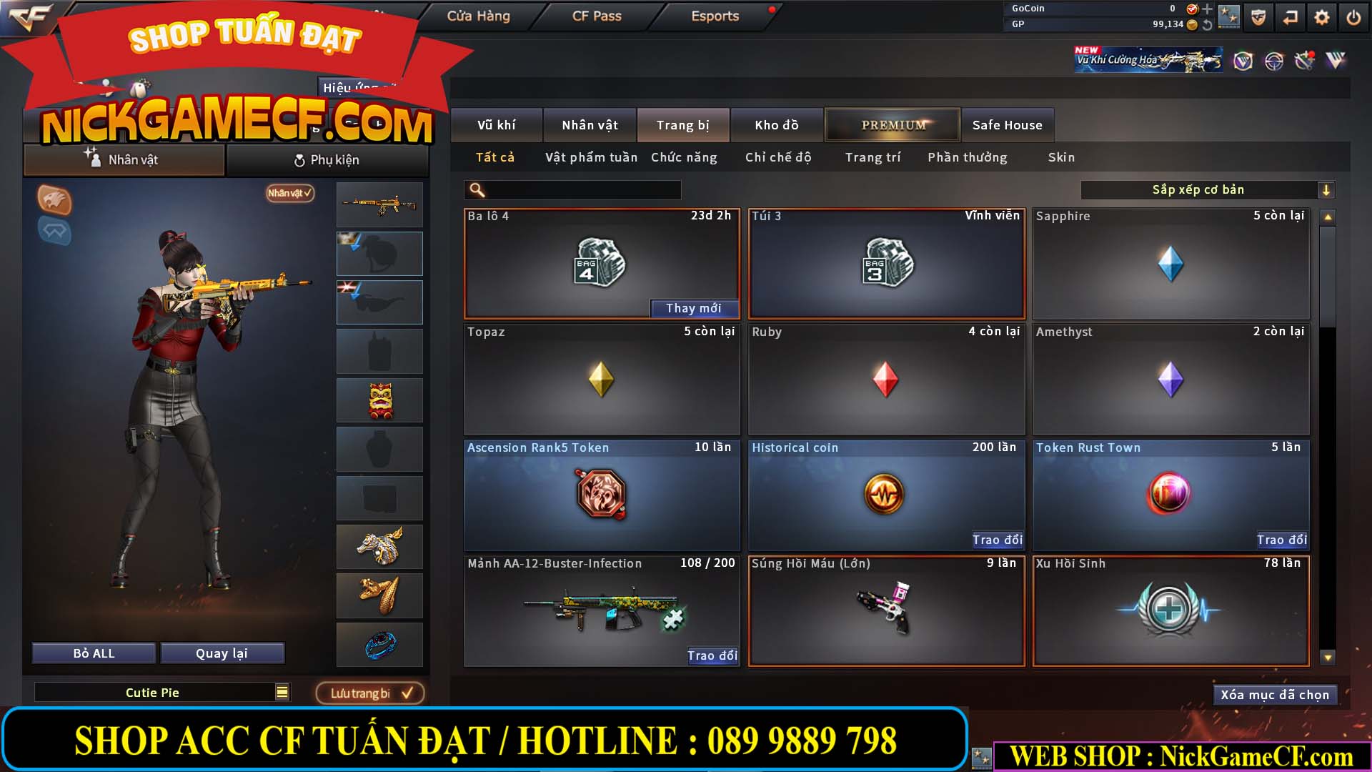MÃ CF14124 - GIÁ : 1999K - C4 ĐẸP - VIP4 - SET DOMINATOR , TRANS2 NOBLE GOLD