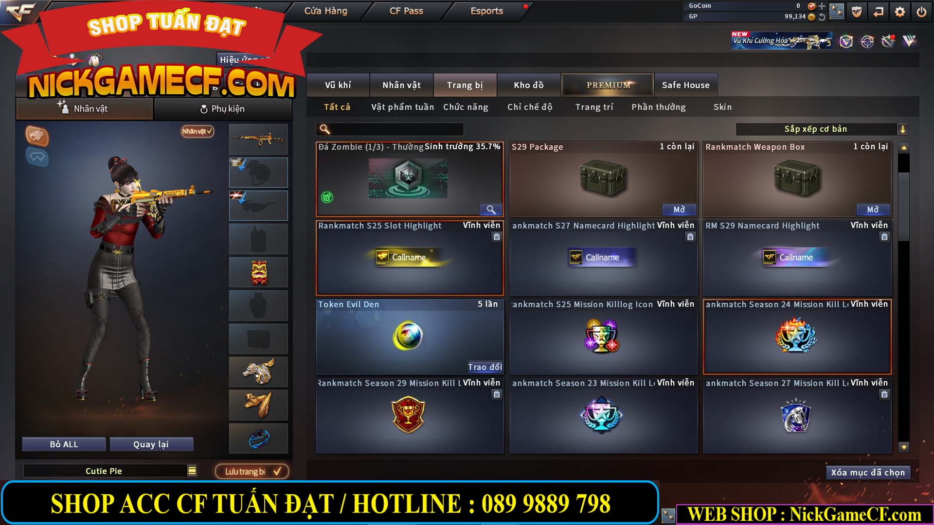 MÃ CF14124 - GIÁ : 1999K - C4 ĐẸP - VIP4 - SET DOMINATOR , TRANS2 NOBLE GOLD