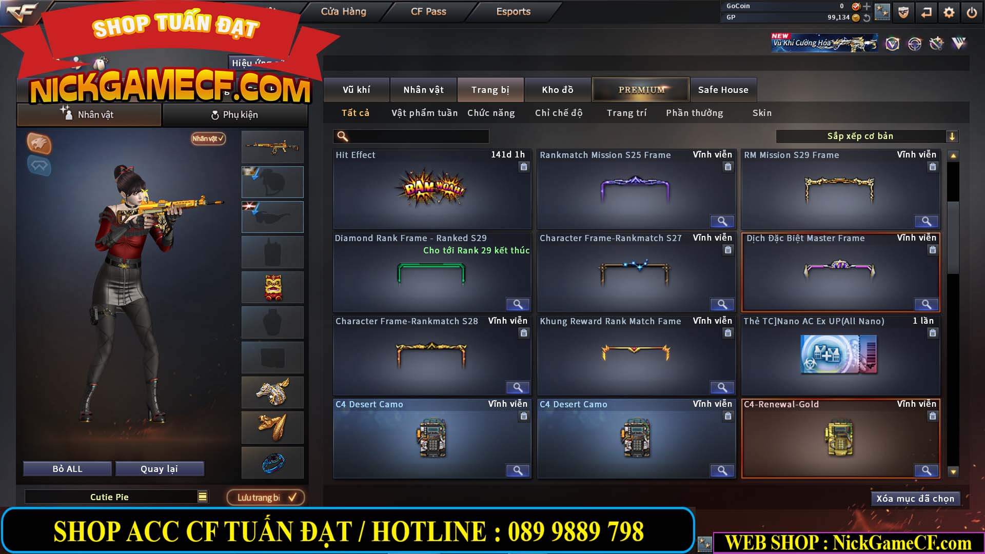 MÃ CF14124 - GIÁ : 1999K - C4 ĐẸP - VIP4 - SET DOMINATOR , TRANS2 NOBLE GOLD