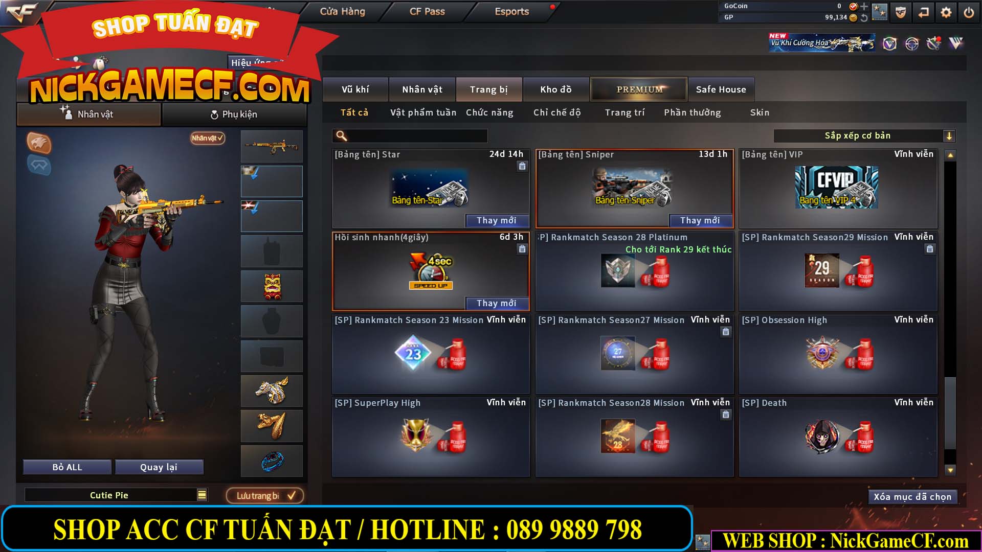 MÃ CF14124 - GIÁ : 1999K - C4 ĐẸP - VIP4 - SET DOMINATOR , TRANS2 NOBLE GOLD