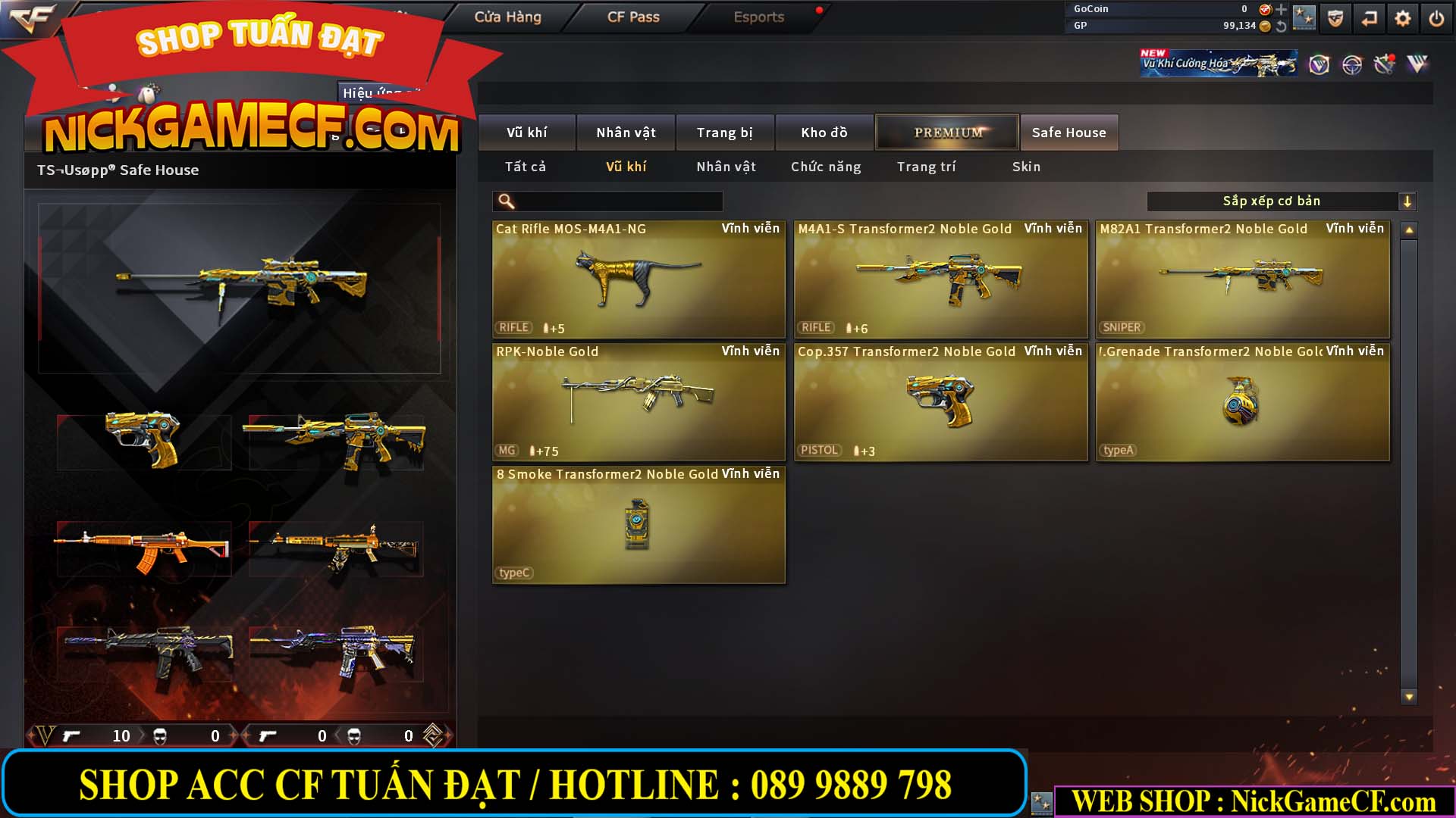MÃ CF14124 - GIÁ : 1999K - C4 ĐẸP - VIP4 - SET DOMINATOR , TRANS2 NOBLE GOLD