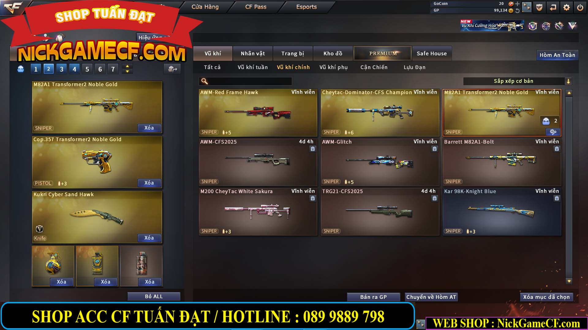 MÃ CF14124 - GIÁ : 1999K - C4 ĐẸP - VIP4 - SET DOMINATOR , TRANS2 NOBLE GOLD