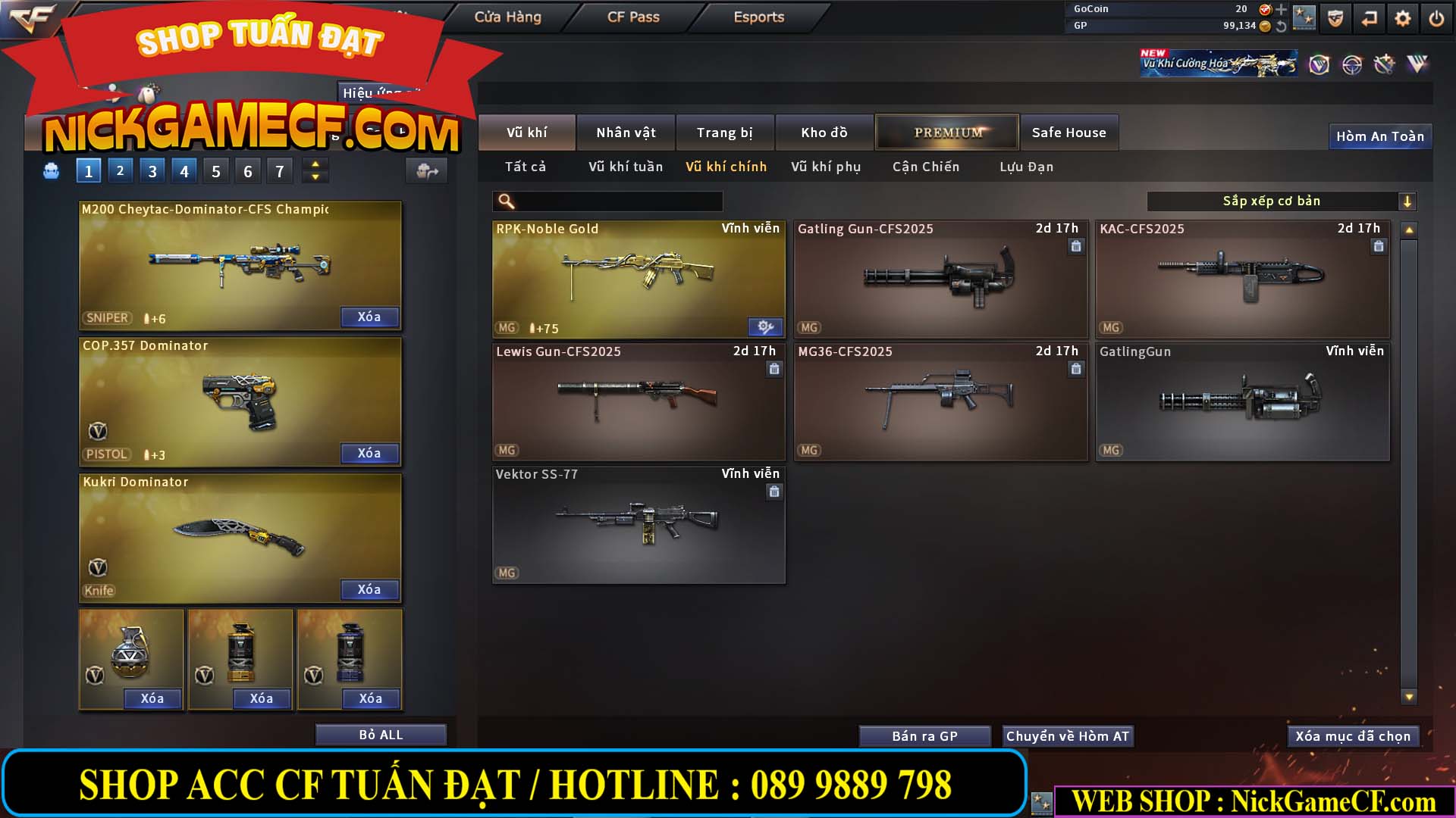 MÃ CF14124 - GIÁ : 1999K - C4 ĐẸP - VIP4 - SET DOMINATOR , TRANS2 NOBLE GOLD