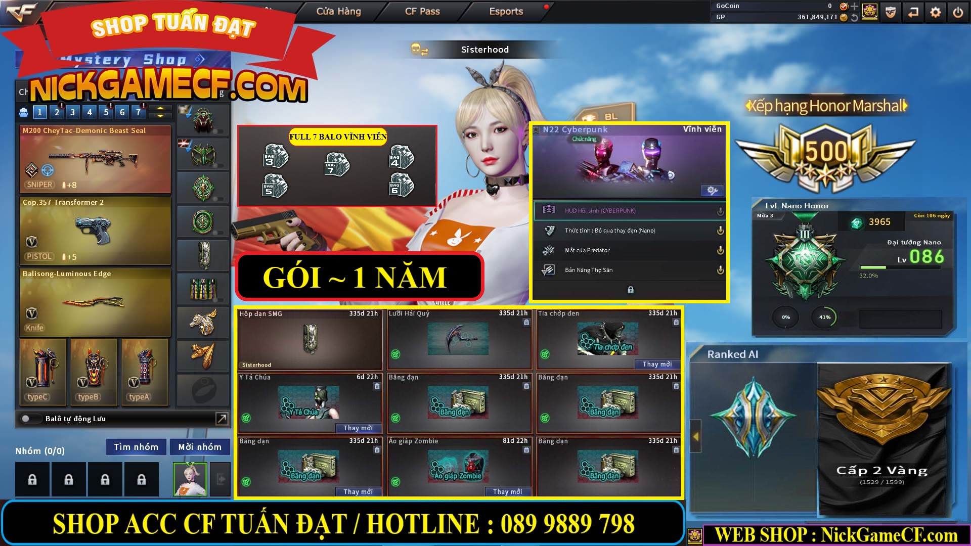 MÃ CF14357 - GIÁ : 8888K - CHIẾN ZOM XINH - C4 ĐẸP - 61 VIP - VIP5