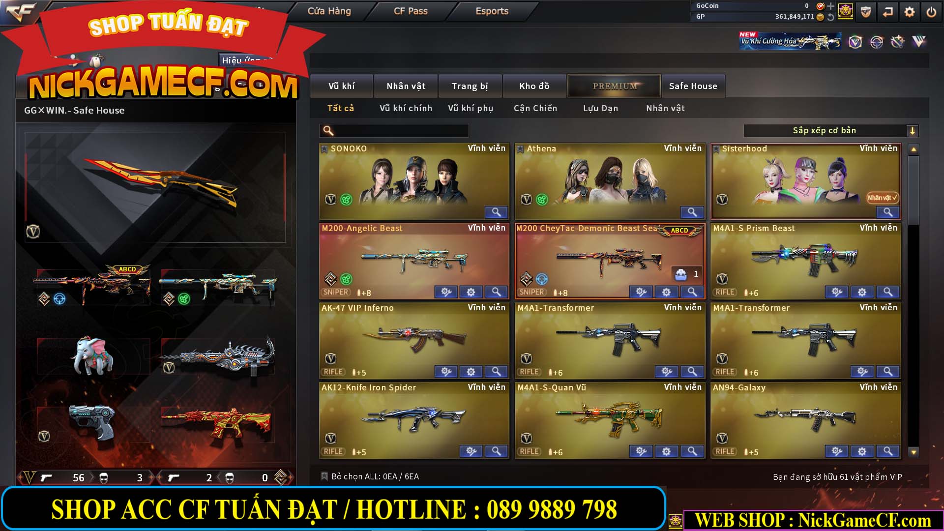 MÃ CF14357 - GIÁ : 8888K - CHIẾN ZOM XINH - C4 ĐẸP - 61 VIP - VIP5