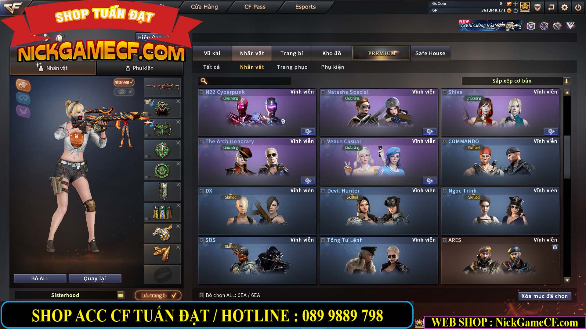 MÃ CF14357 - GIÁ : 8888K - CHIẾN ZOM XINH - C4 ĐẸP - 61 VIP - VIP5