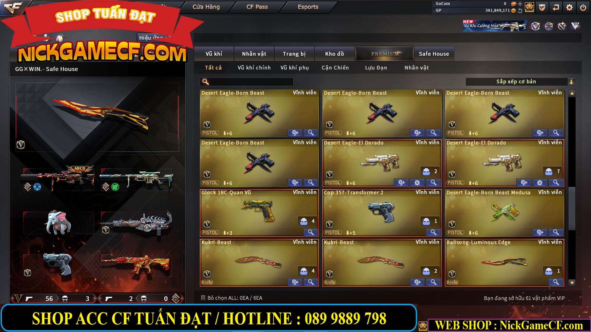 MÃ CF14357 - GIÁ : 8888K - CHIẾN ZOM XINH - C4 ĐẸP - 61 VIP - VIP5