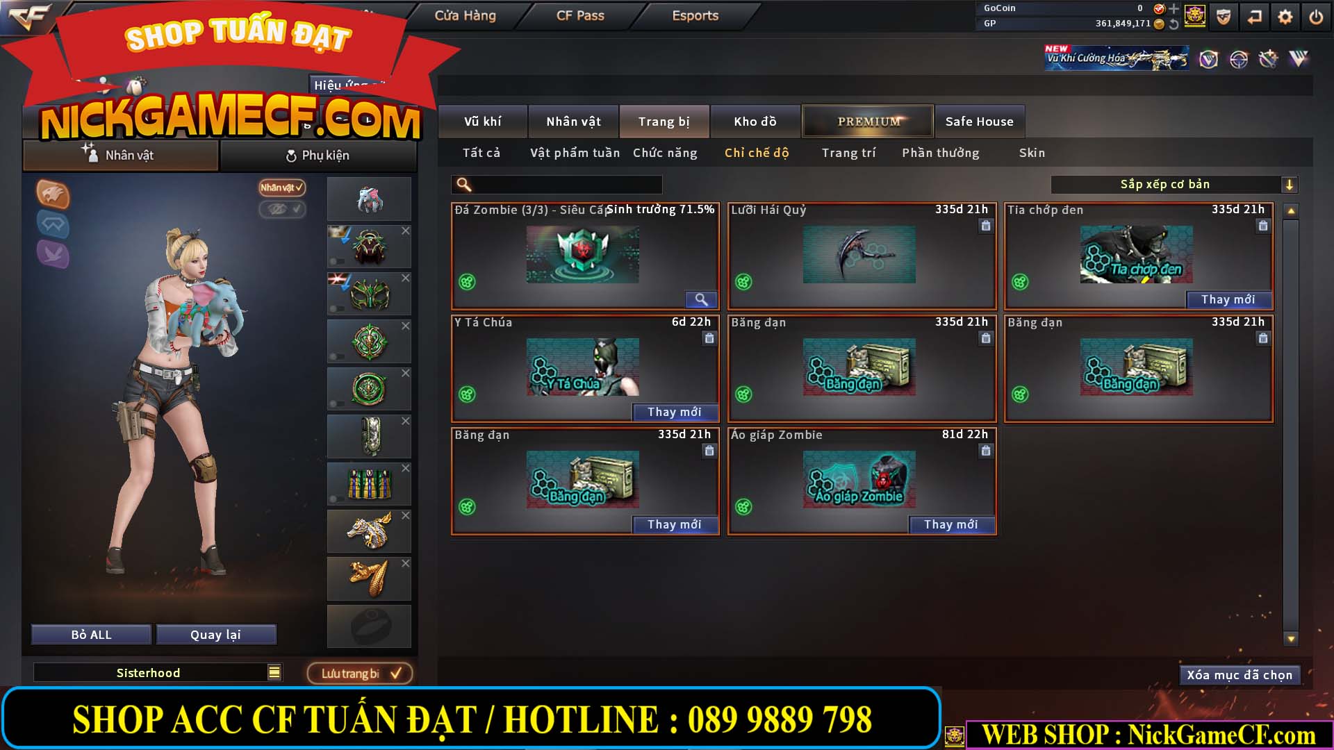 MÃ CF14357 - GIÁ : 8888K - CHIẾN ZOM XINH - C4 ĐẸP - 61 VIP - VIP5