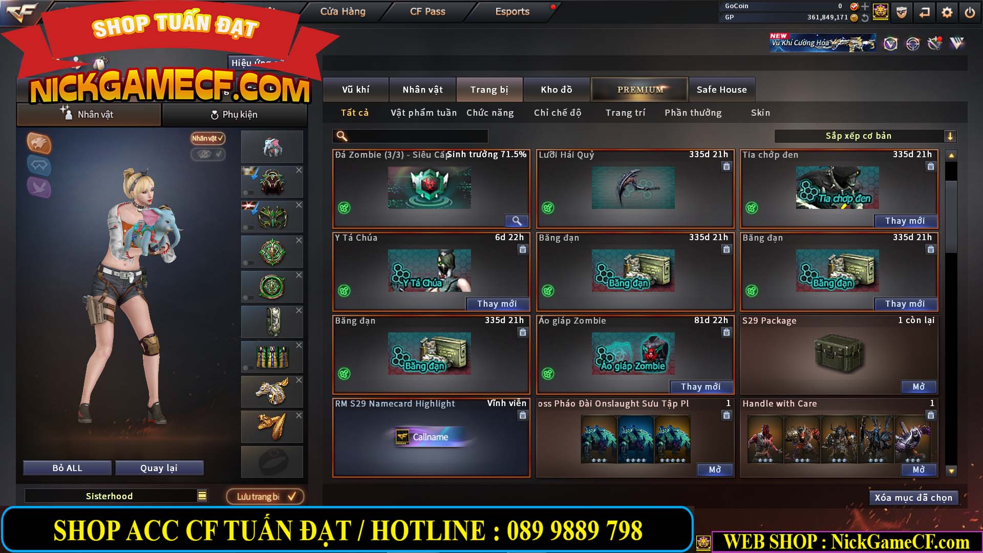 MÃ CF14357 - GIÁ : 8888K - CHIẾN ZOM XINH - C4 ĐẸP - 61 VIP - VIP5