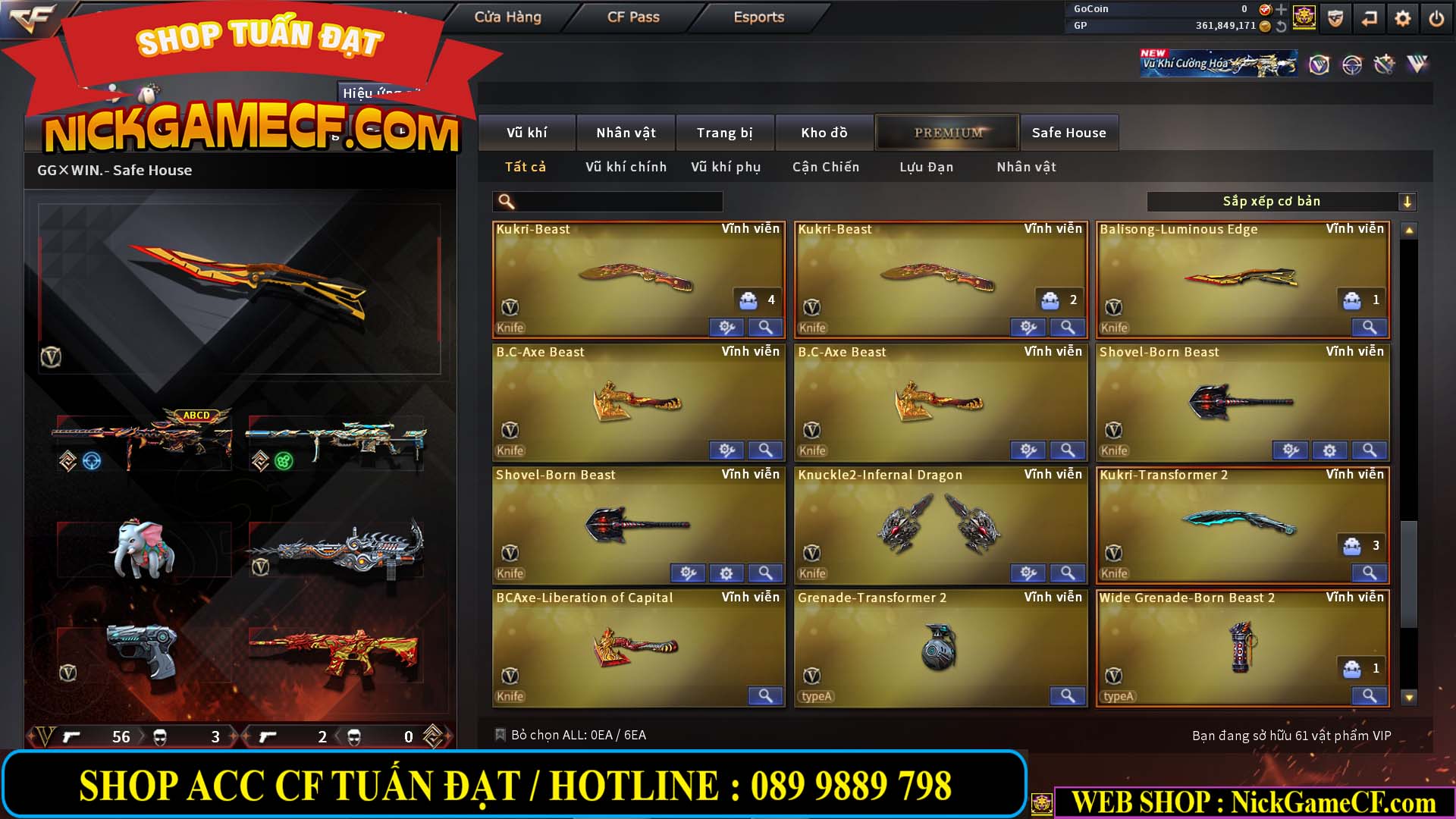 MÃ CF14357 - GIÁ : 8888K - CHIẾN ZOM XINH - C4 ĐẸP - 61 VIP - VIP5