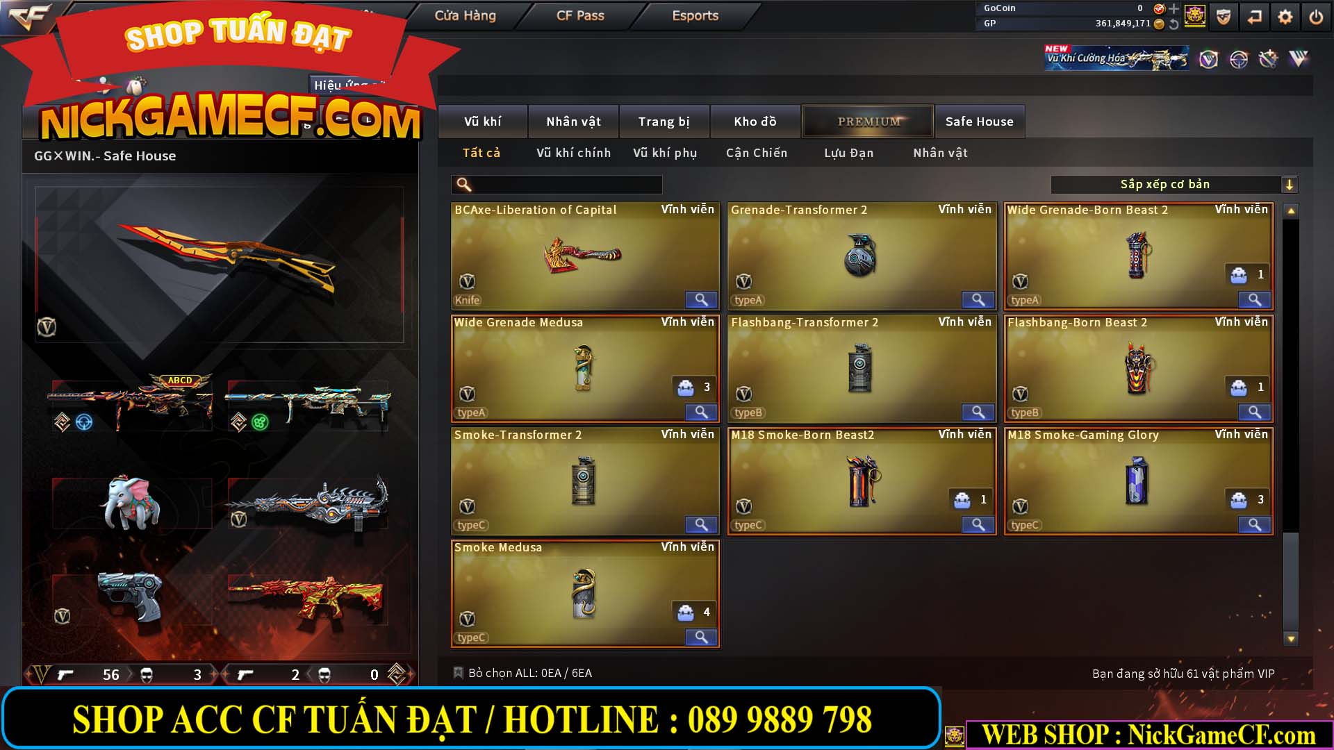 MÃ CF14357 - GIÁ : 8888K - CHIẾN ZOM XINH - C4 ĐẸP - 61 VIP - VIP5