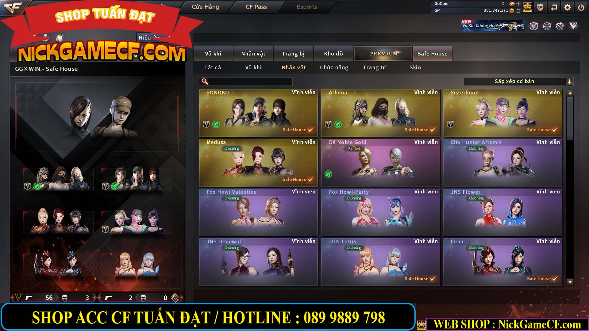 MÃ CF14357 - GIÁ : 8888K - CHIẾN ZOM XINH - C4 ĐẸP - 61 VIP - VIP5