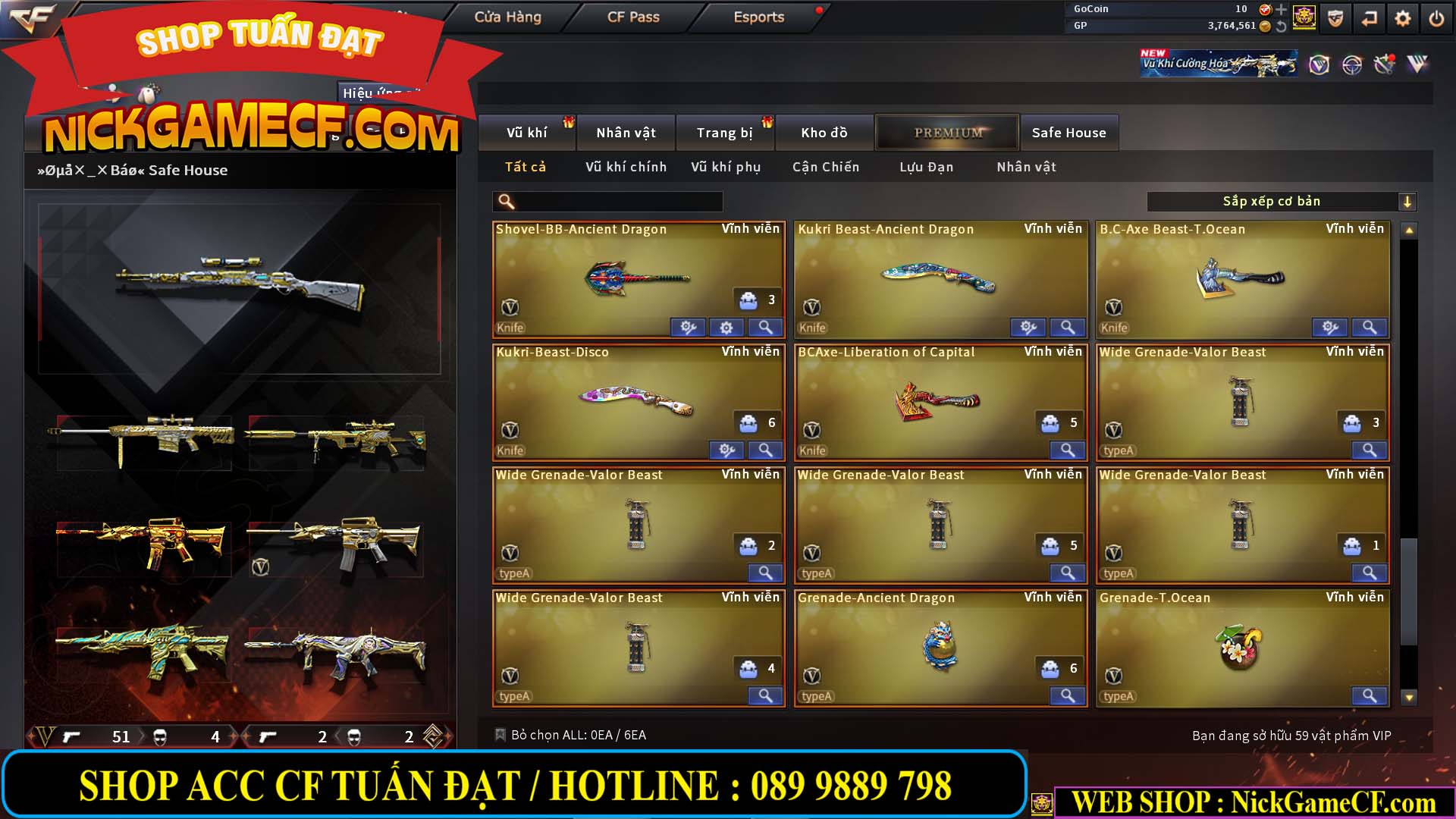 MÃ CF14499 - GIÁ : 7999K - CHIẾN ZOM C4 - 59 VIP + 2K GO LÊN VIP7