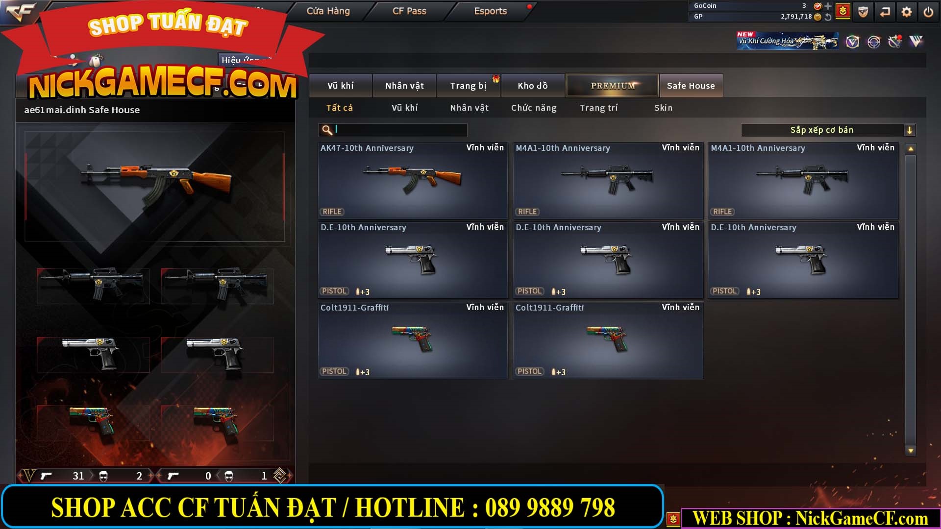 MÃ CF14705 - GIÁ : 8888K - CHIẾN ZOM XỊN - C4 XINH - 34 VIP - VIP6 WEB